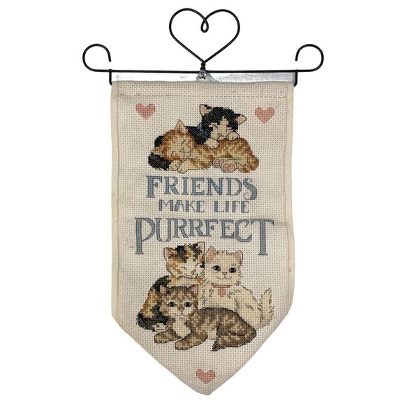 vintage handmade CATS cross stitch art friendship finished complete cat lady - Picture 1 of 6